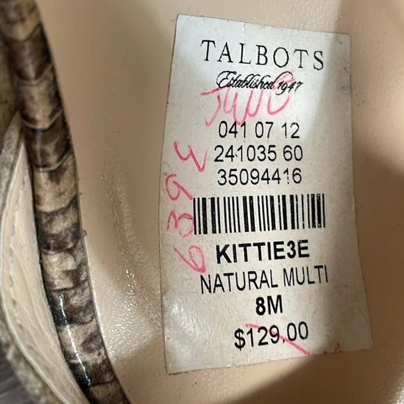 Talbots Kittie3e Espadrille Wedge Sandals Natural Reptile T Strap Ankle 8M - Picture 5 of 14